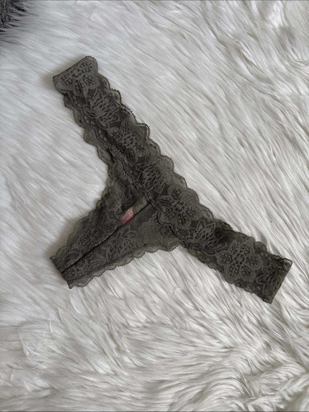 PINK Victoria's Secret Olive Green Lace Thong